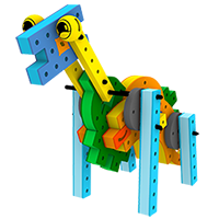 A colorful dinusaur made from BAKOBA building blocks, 43 cm high.